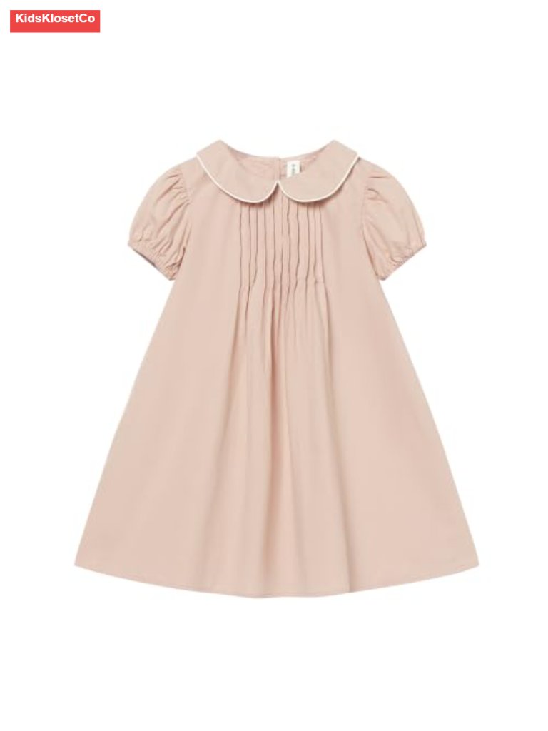 Girl Peter Pan Collar Dress Short Puff Sleeve School Uniform Summer Casual